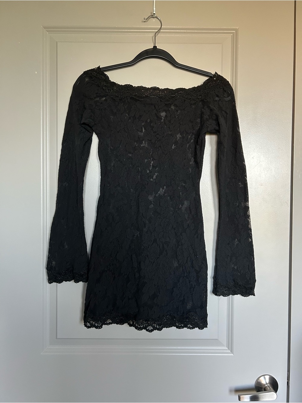 Victorias Secret Black Lace Off-Shoulder Long Bell Sleeve Fairy Goth Mini Dress - Picture 1 of 7